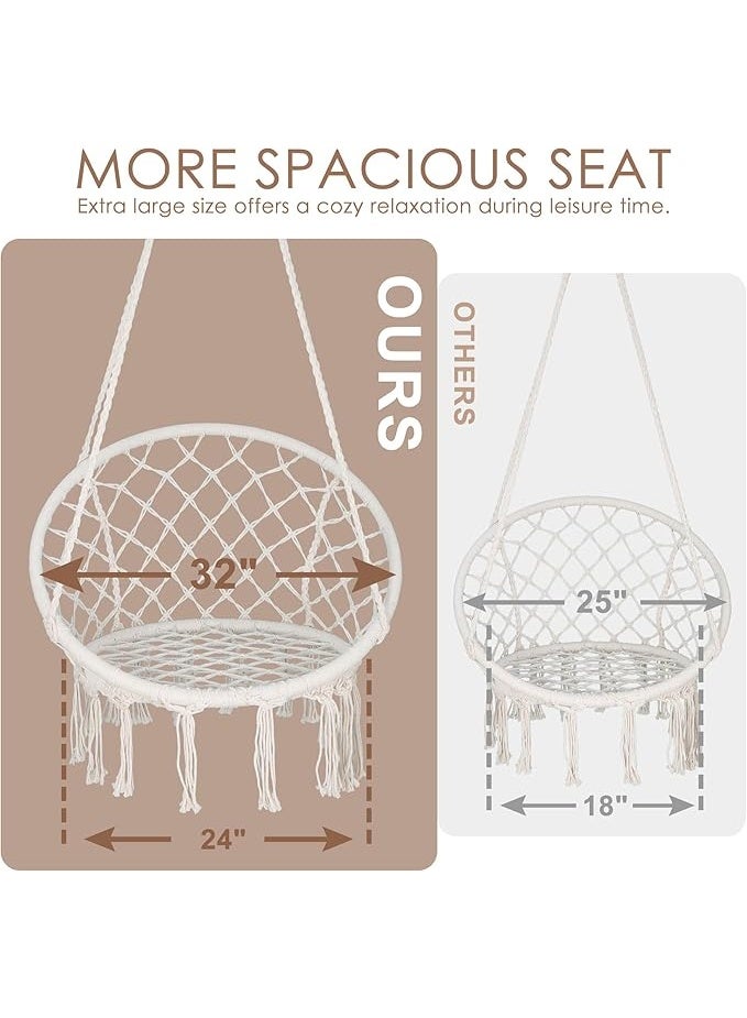 Antikiano Macrame Hanging Chair Swing Chair with Tassels, Bohemian Style Cotton Rope Mesh Hammock Chair for Indoor & Outdoor Perfect Decor and Relaxation Choice for Home, Garden, Patio, Yard - Image 4